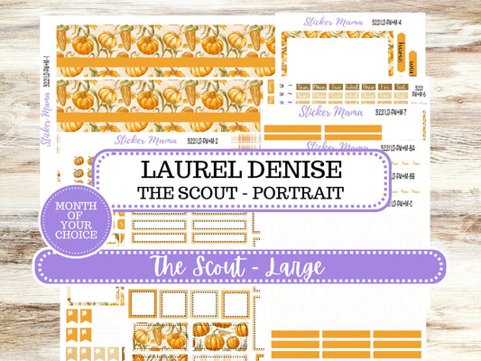 Laurel Denise Large Scout Planner Sticker Kit | Portrait Weekly + Monthly | Month of your Choice Fall | 3221 Pumpkin & Cornstalk | 6-26
