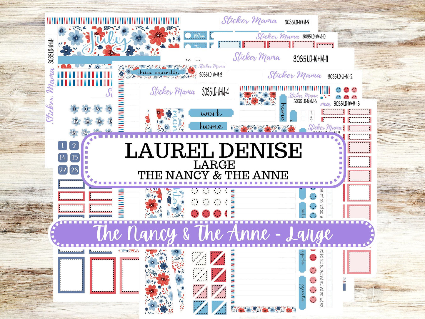 Laurel Denise Large Nancy & Large Anne Planner Sticker Kit | Vertical Horizontal Week + Month | July American Dream 3035 | 4-26