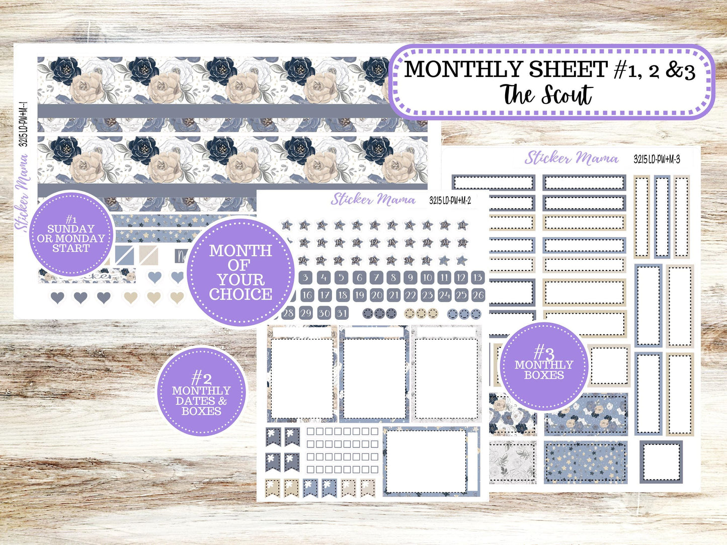 Laurel Denise Large Scout Planner Sticker Kit | Portrait Weekly + Monthly | Month of your Choice Charming Roses #3215 | 1-26