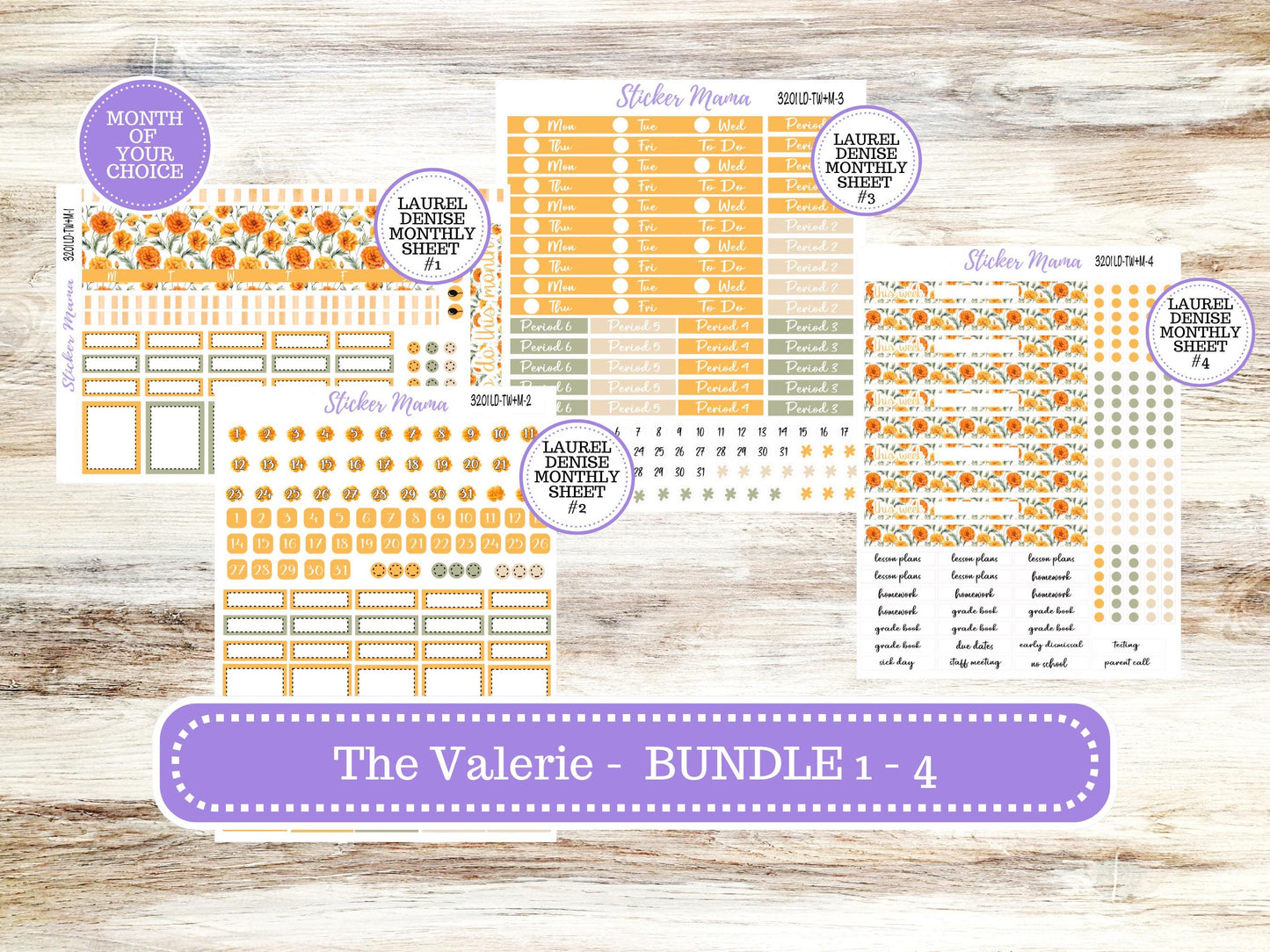 Laurel Denise Valerie Planner Stickers | LD Teacher Week + Month Planner Kit | Month of your Choice 3201 Fall Colors | 5-26
