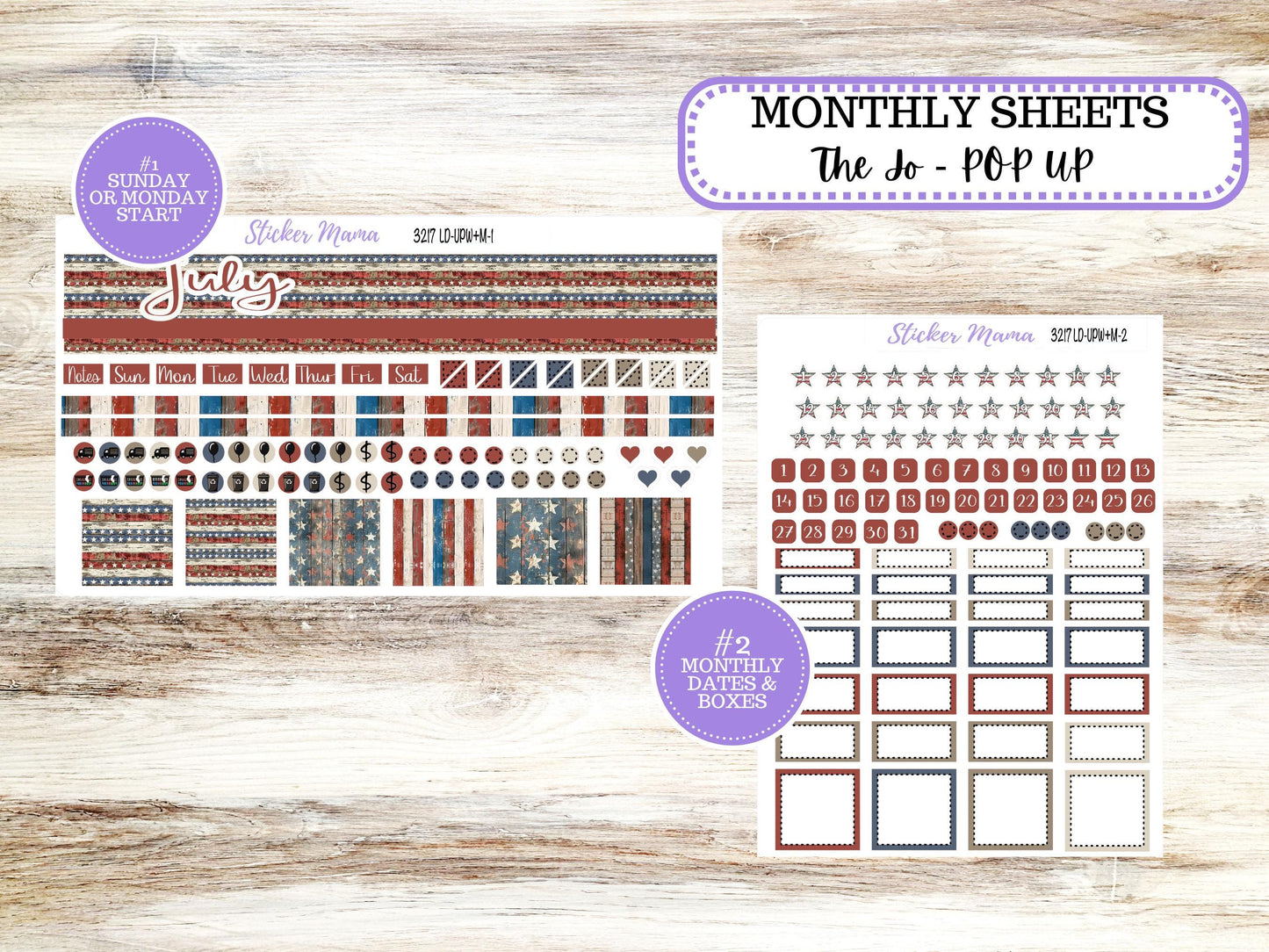 Laurel Denise Jo Planner Sticker Kit | Pop-up Week+Month | July 3217 Old Glory | 4-26