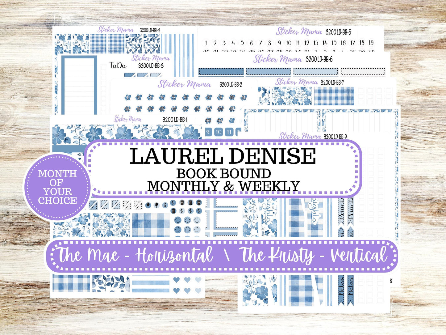 LD BOOK-BOUND Planner Kit #3200 || Cool Blue || Laurel Denise Kit || Laurel Denise Stickers || Undated - Month of your Choice || 12/25