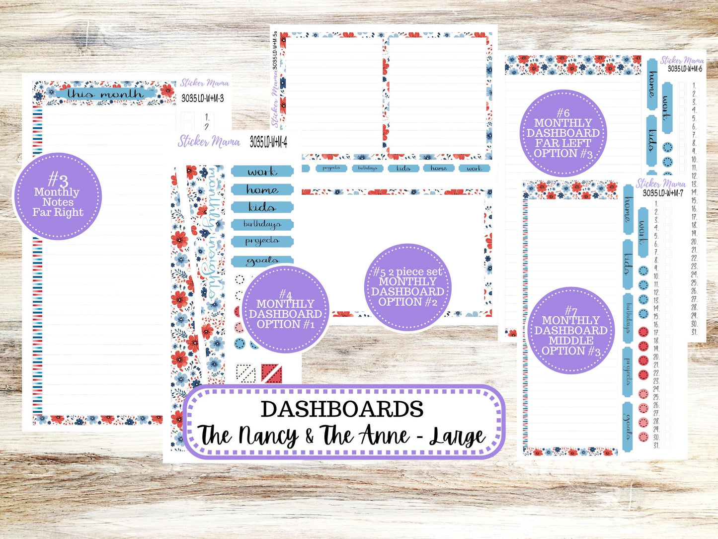 Laurel Denise Large Nancy & Large Anne Planner Sticker Kit | Vertical Horizontal Week + Month | July American Dream 3035 | 4-26