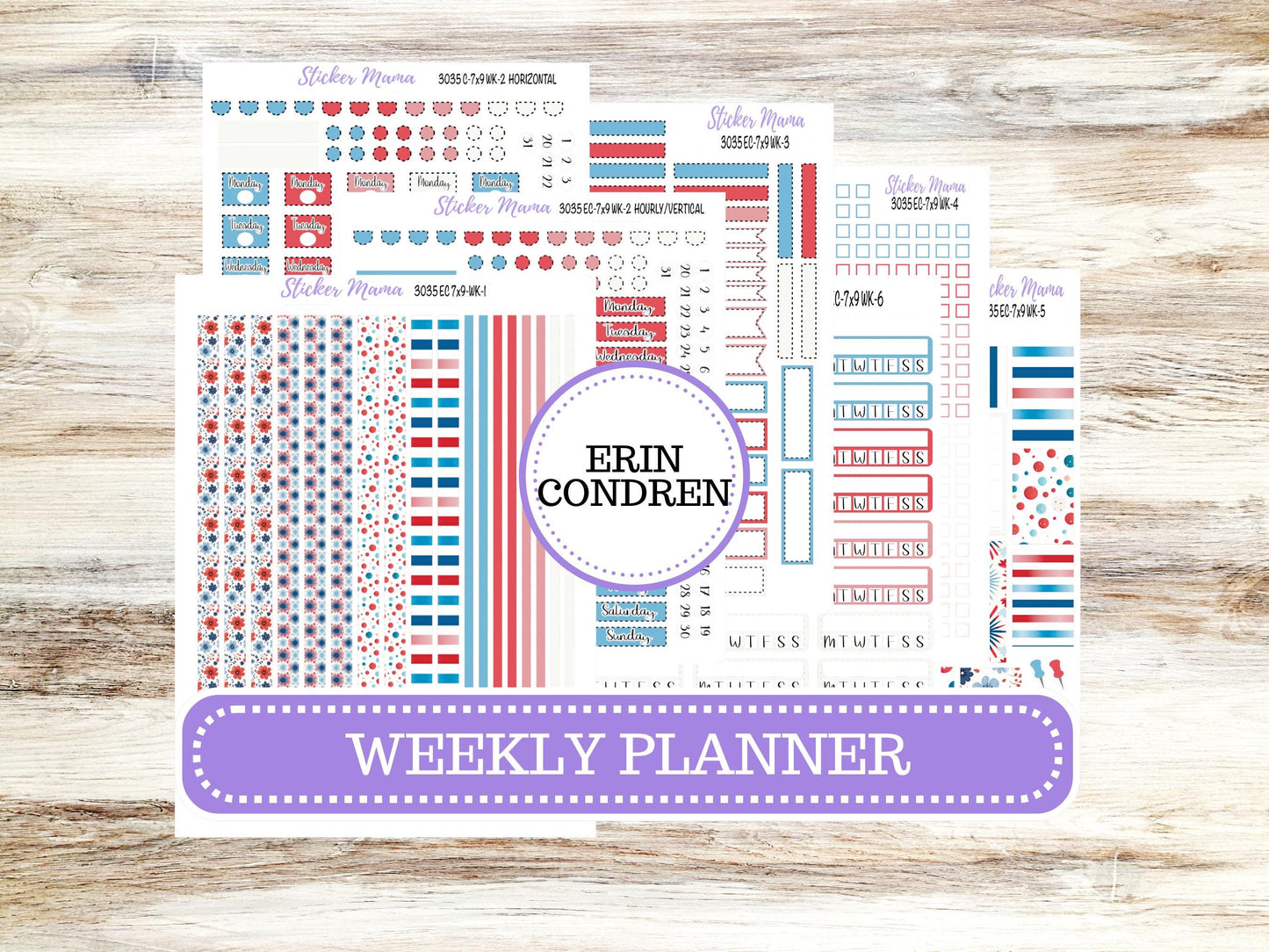 Erin Condren Weekly Planner Kit | Vertical & Hourly Stickers | WK-3035 American Dream