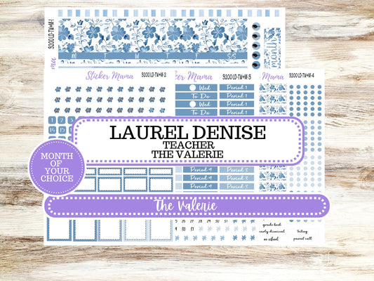 LD "The Valerie" || TEACHER Week + Month Planner Kit #3200 || Choose Your Month Blue Blossom || Laurel Denise Teacher Planner | 12-25