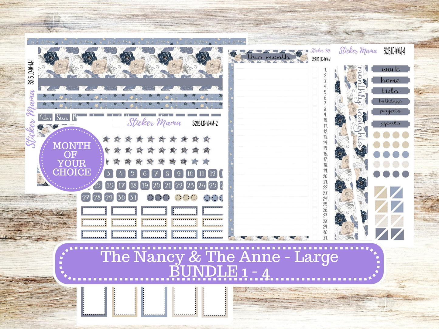 Laurel Denise Large Nancy & Anne Planner Sticker Kit | Vertical Horizontal Week + Month | Month of your Choice Charming Rose #3215 | 1-26