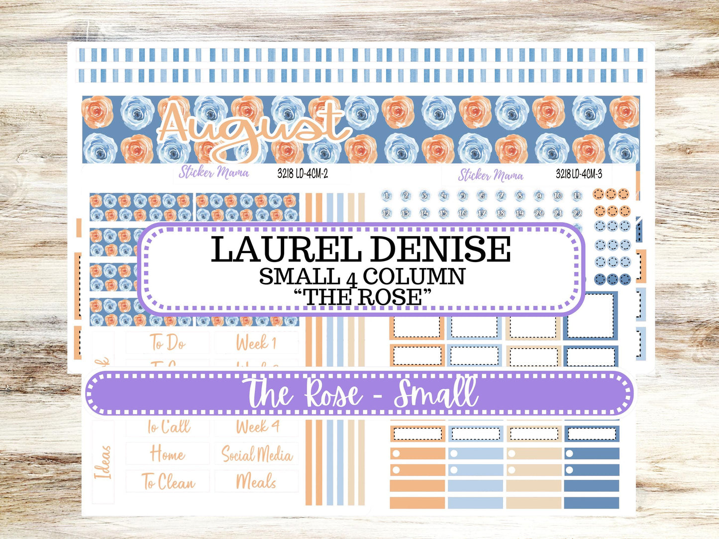 Laurel Denise Small Rose Planner Sticker Kit | 4 Column Mini | Project Mini  | August 3218 Blossom Breeze | 5-26