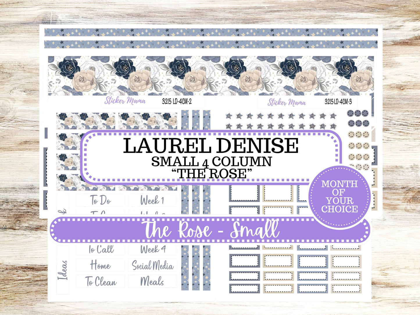 Laurel Denise Small Rose Planner Sticker Kit | 4 Column Mini | Project Mini  | Month of your Choice #3215 Charming Roses | 1-26