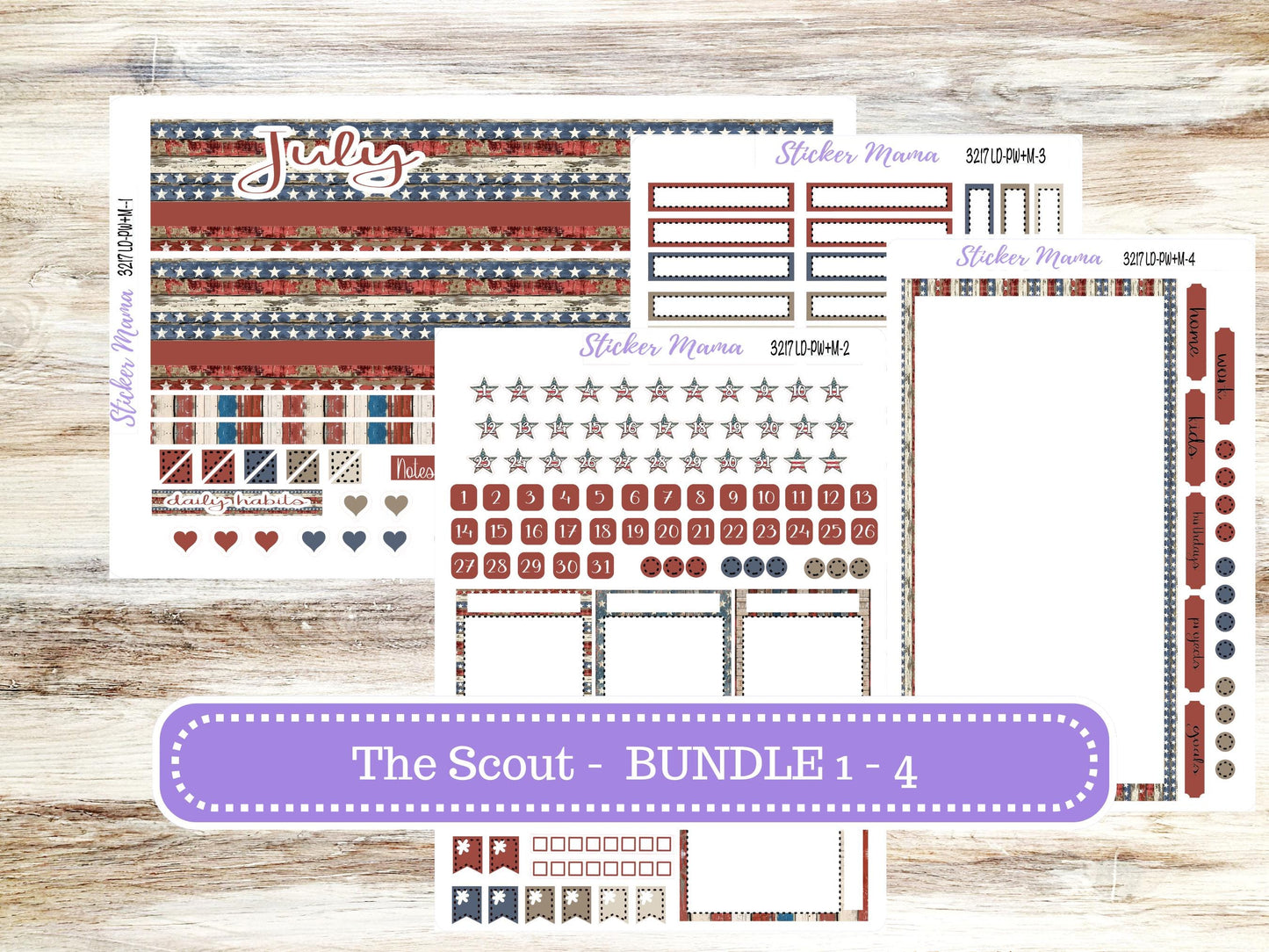 Laurel Denise Large Scout Planner Sticker Kit | Portrait Weekly + Monthly | July Old Glory 3217 | 4-26