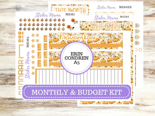 ERIN CONDRE Monthly Kit-3116 || A5 || Floral Harvest Stickers  || - ec November Monthly Kit - Monthly Planner Kits - Monthly Budget