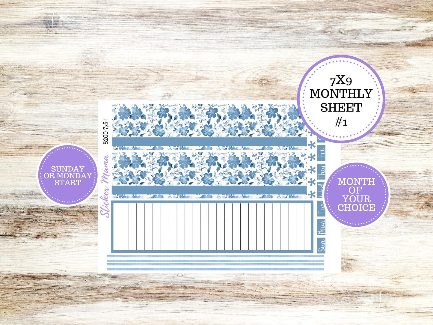 ERIN CONDREN Monthly Kit-3200 || 7X9 || Blue Blossom - 7x9 ec Monthly Kit - Month of your Choice Monthly Planner Kits || 12-25