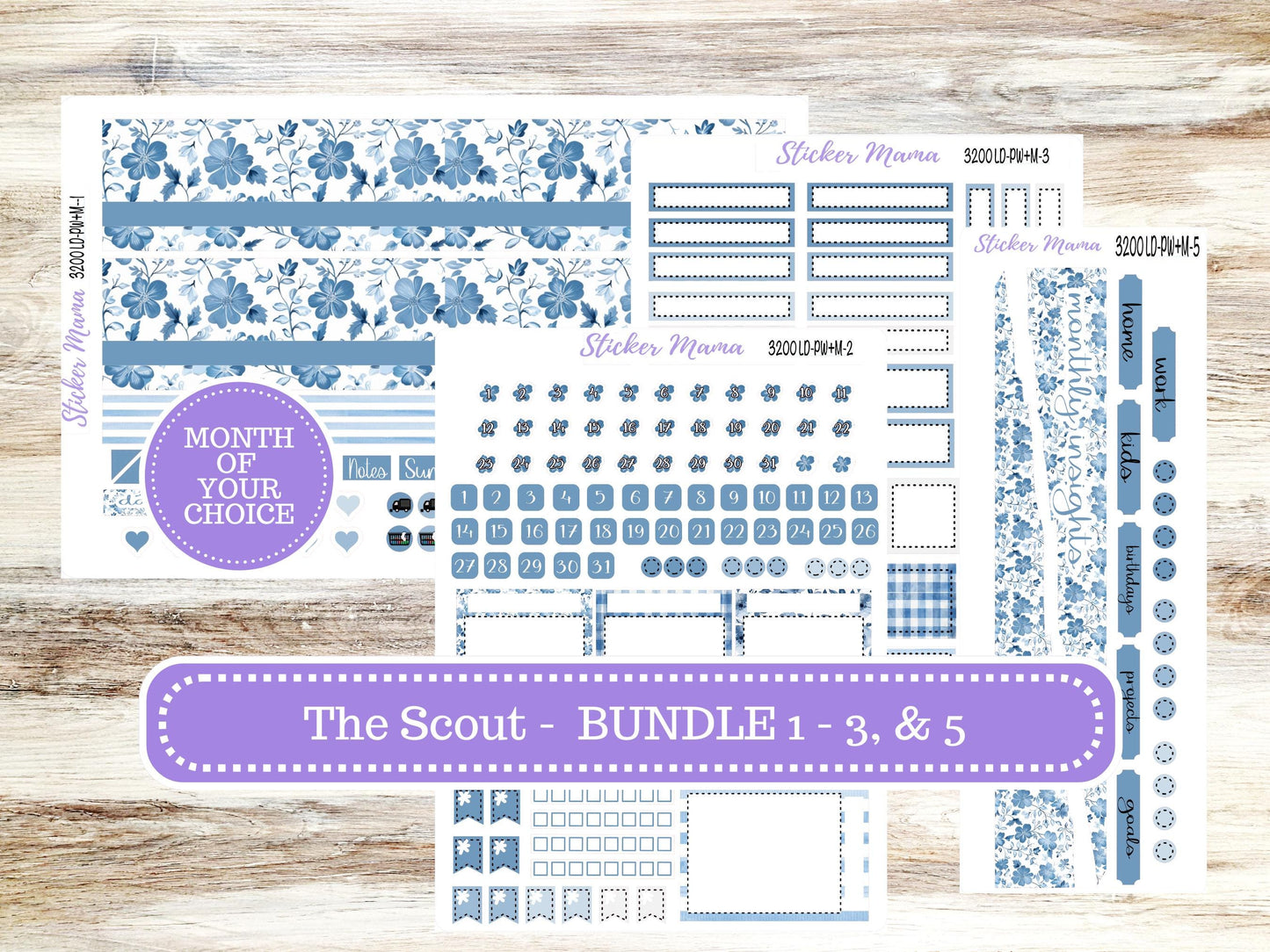 LD Large "The Scout" || PORTRAIT Weekly + Monthly Planner Kit #3200 || Chose Your Month || Blue Blossom || Laurel Denise Kit || 12-25
