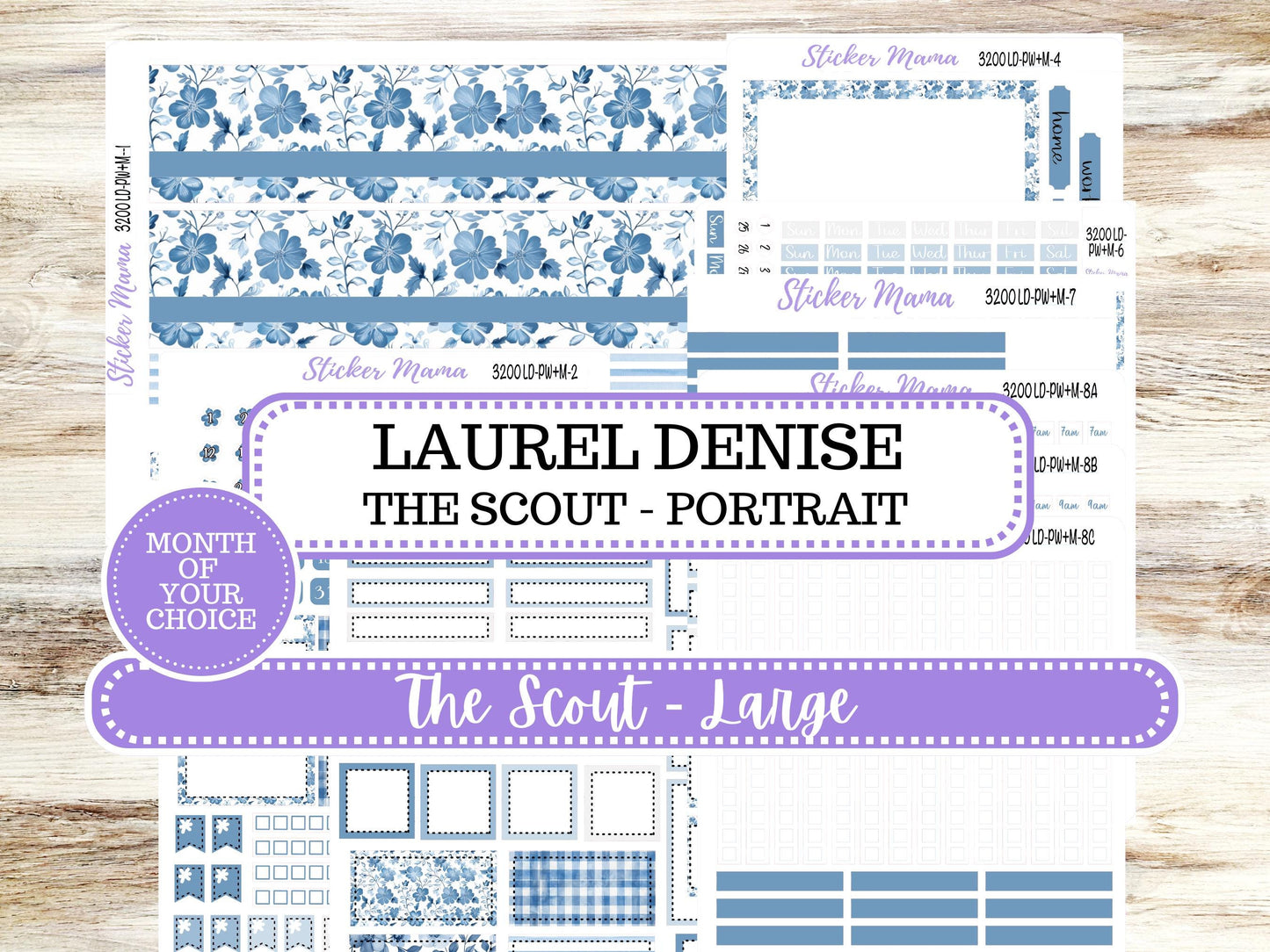 LD Large "The Scout" || PORTRAIT Weekly + Monthly Planner Kit #3200 || Chose Your Month || Blue Blossom || Laurel Denise Kit || 12-25