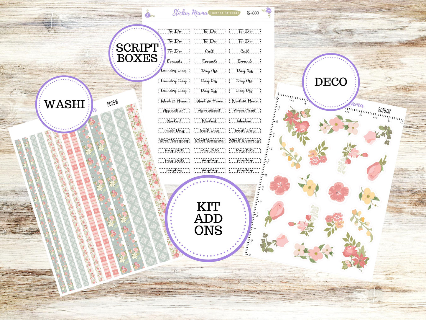Simple Planner Sticker Kit | 1.5" Planner Stickers | Shabby Chic #3075