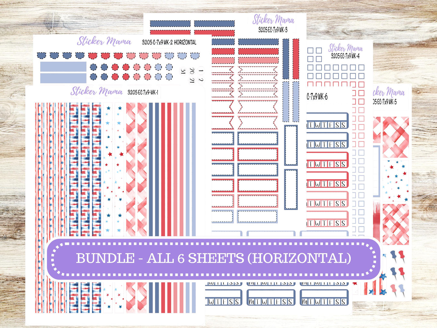 Erin Condren Weekly Planner Kit | Vertical & Hourly Stickers | WK-3205 Patriotic Festivities