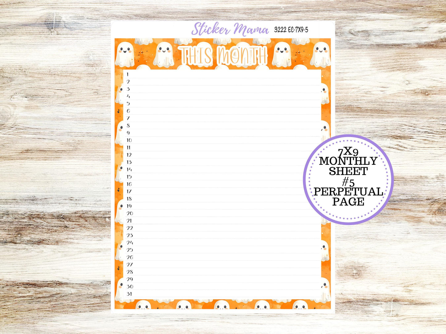 Erin Condren Monthly  Kit  7X9 | 3222 Cozy Ghost Stickers  | October