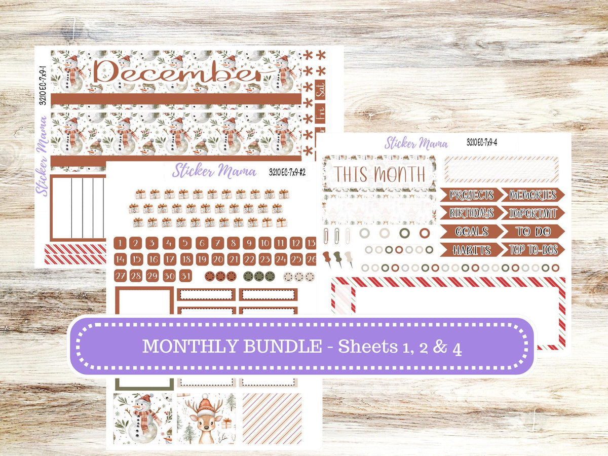Erin Condren Monthly Planner Sticker Kit 3210 | 7X9 | December Frosty Friends | 9-26