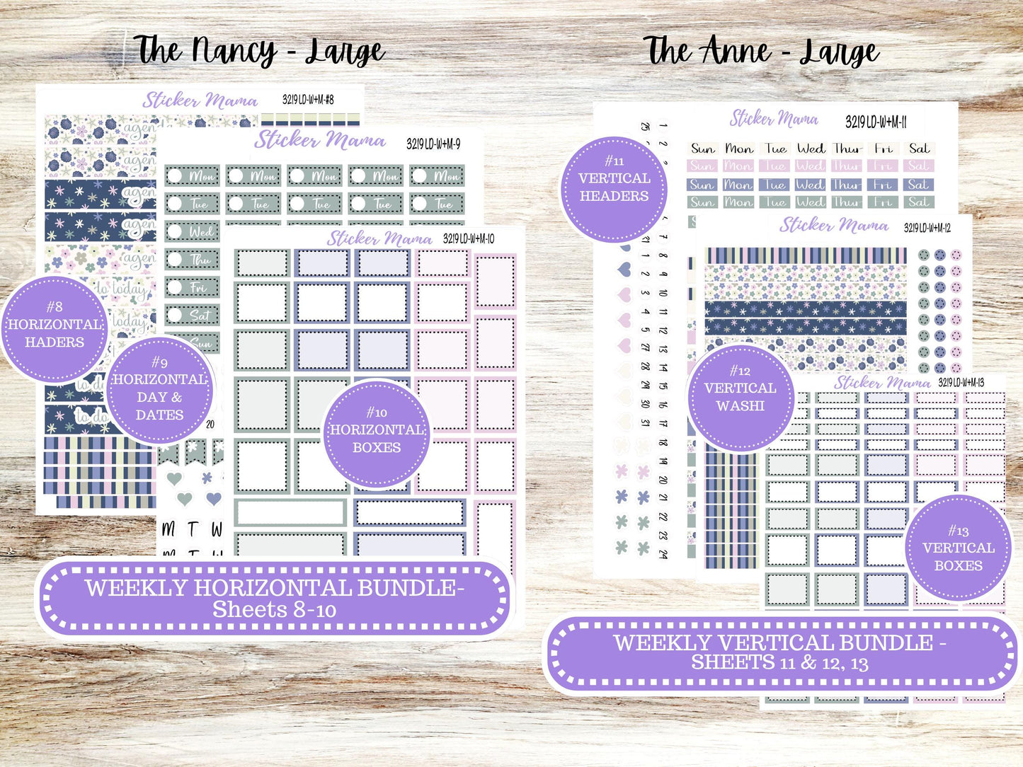 Laurel Denise Large Nancy & Large Anne Planner Sticker Kit | Vertical Horizontal Week + Month | August Tropical Trinkets 3219 | 5-26