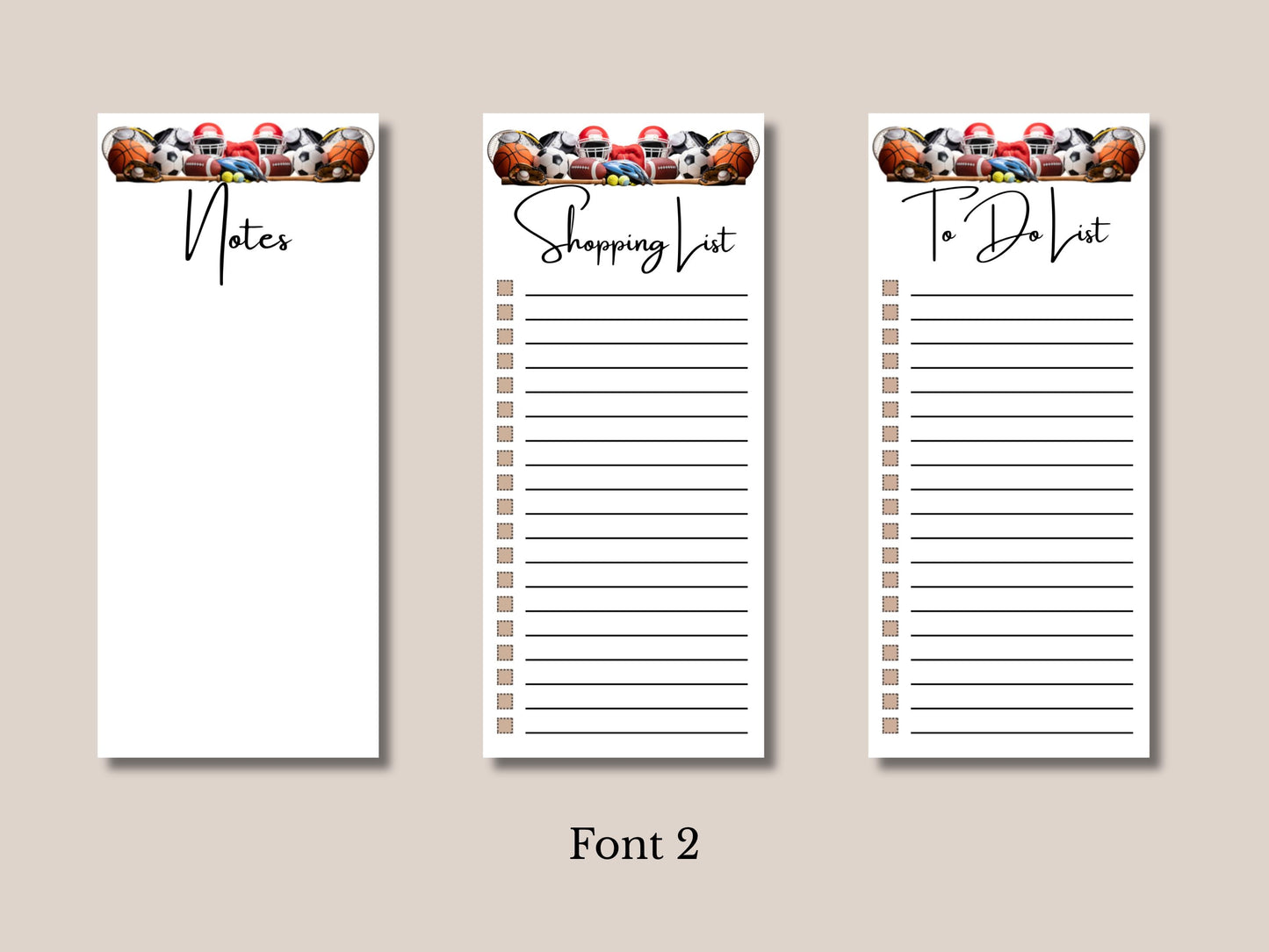Sporting Spirit - Notepads | Set of Three | 3.5 x 8 | To Do List | Shopping List | Notes