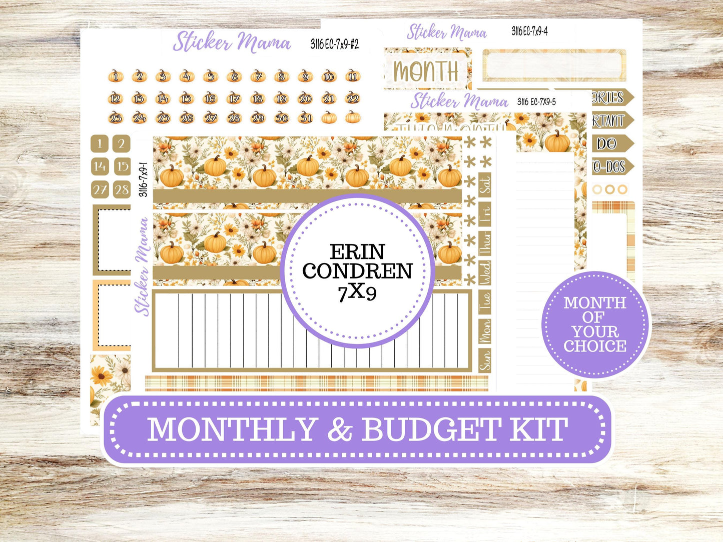Erin Condren Monthly Kit 7X9 | 3116 Pumpkin Spice | Undated Choose Your Month | Fall