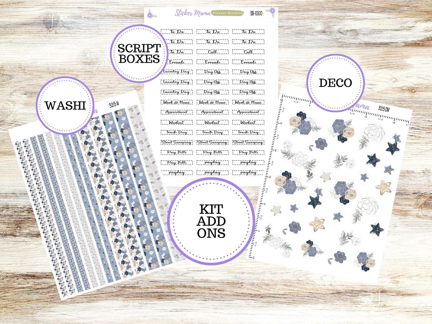 Simple Planner Sticker Kit | 1.5" Planner Stickers | Charming Roses #3215