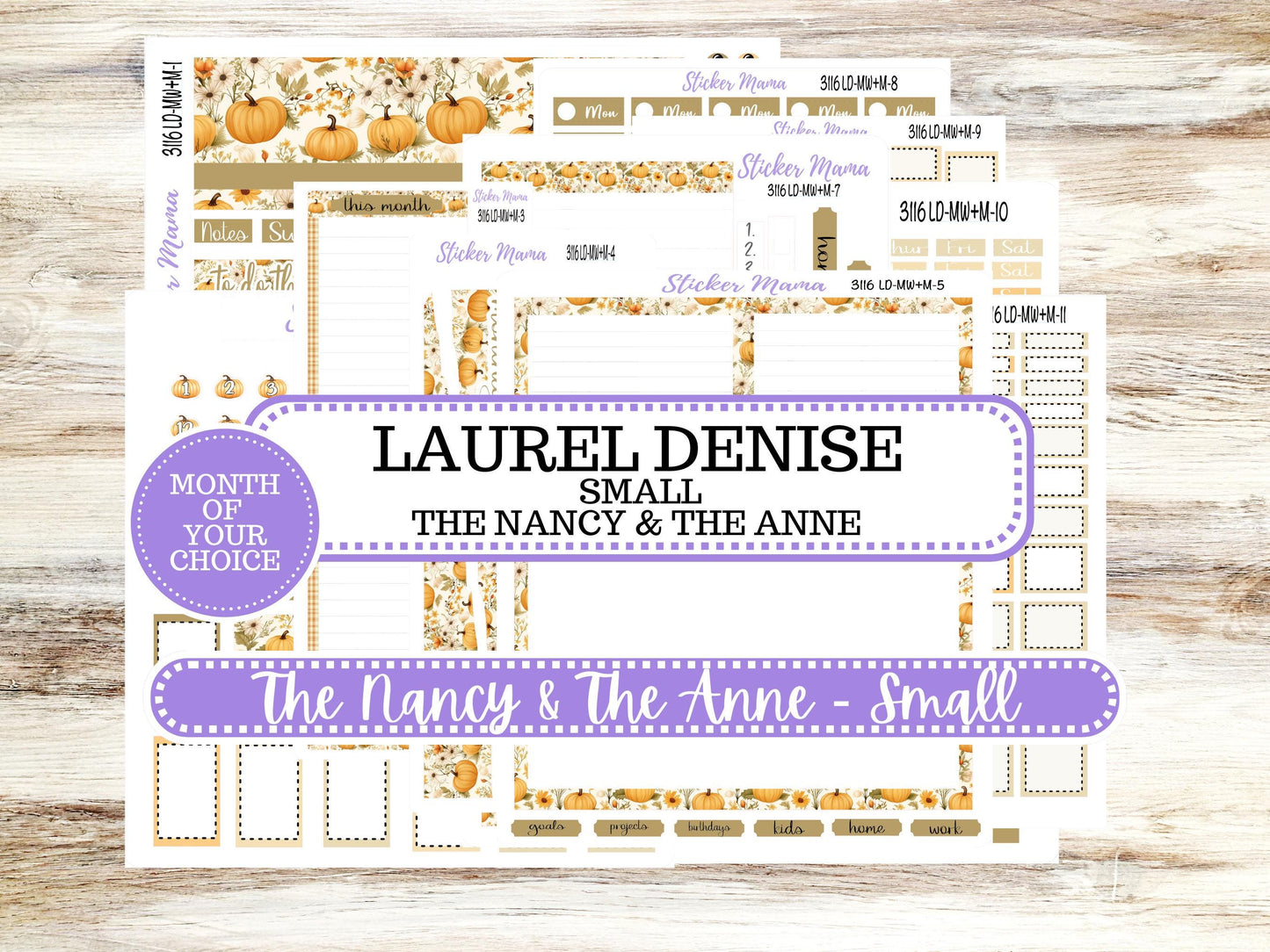 Laurel Denise Small Anne and Nancy Planner Sticker Kit | Small Week + Month | Choose your own Month 3116 Pumpkin Spice | 7-26