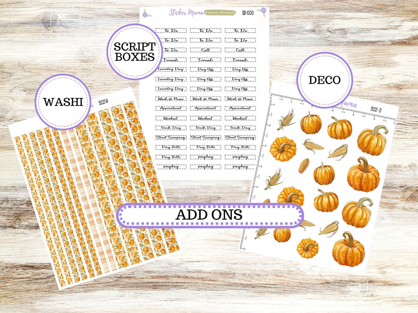 Laurel Denise Large Rose Planner Sticker Kit | 4-COLUMN | Month of your Choice Fall | Pumpkins & Cornstalks 3221 | 6-26