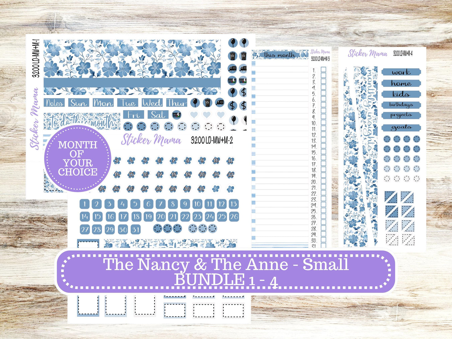 LD SMALL "The Anne" & "The Nancy" || MINI Week + Month Planner #3200 Blue Blossom || Laurel Denise Horizontal Vertical || 11-25