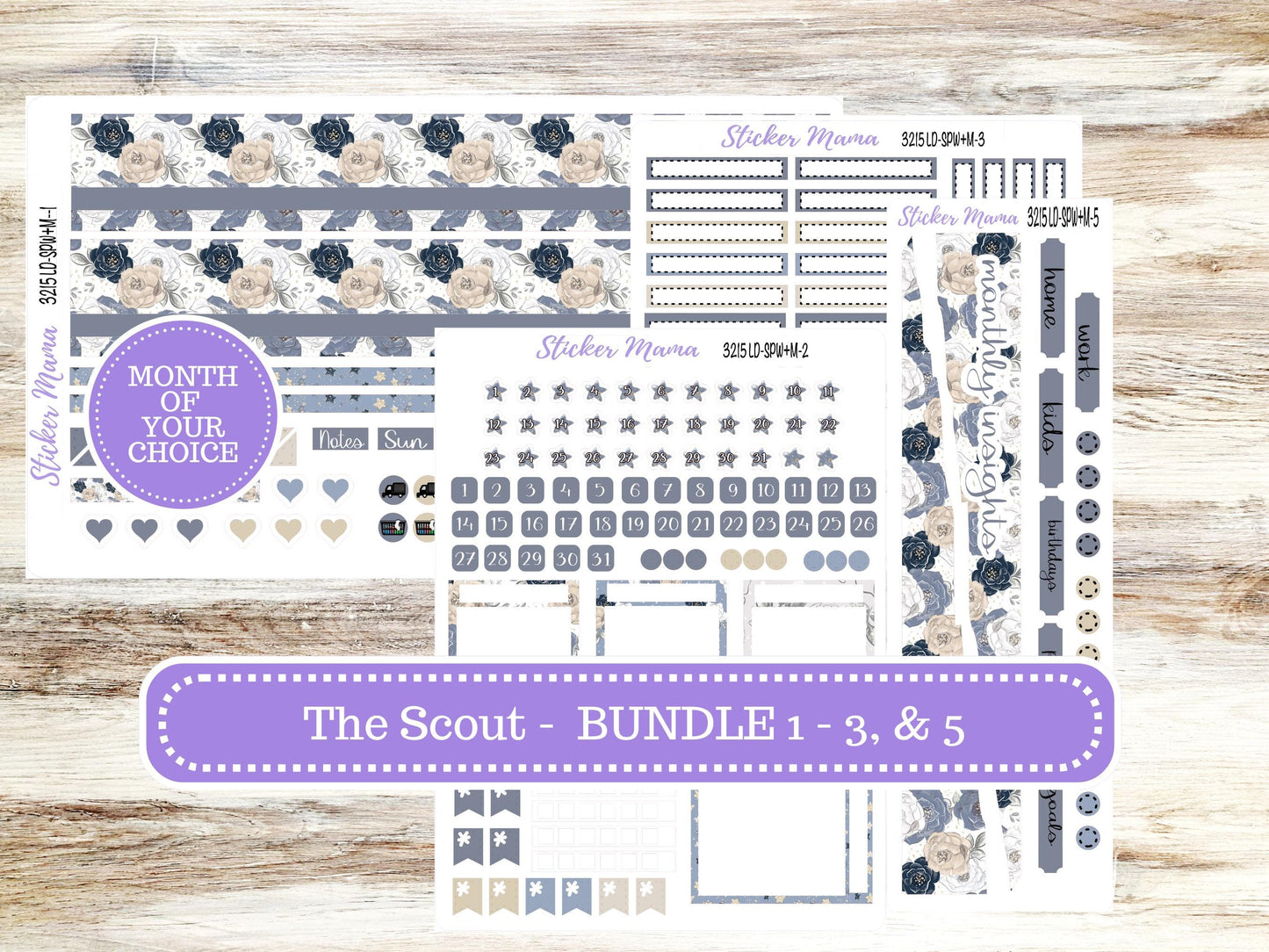 Laurel Denise Small Scout Planner Sticker Kit | Portrait Weekly + Monthly | Choose Your Month Charming Roses #3215 | 1-26