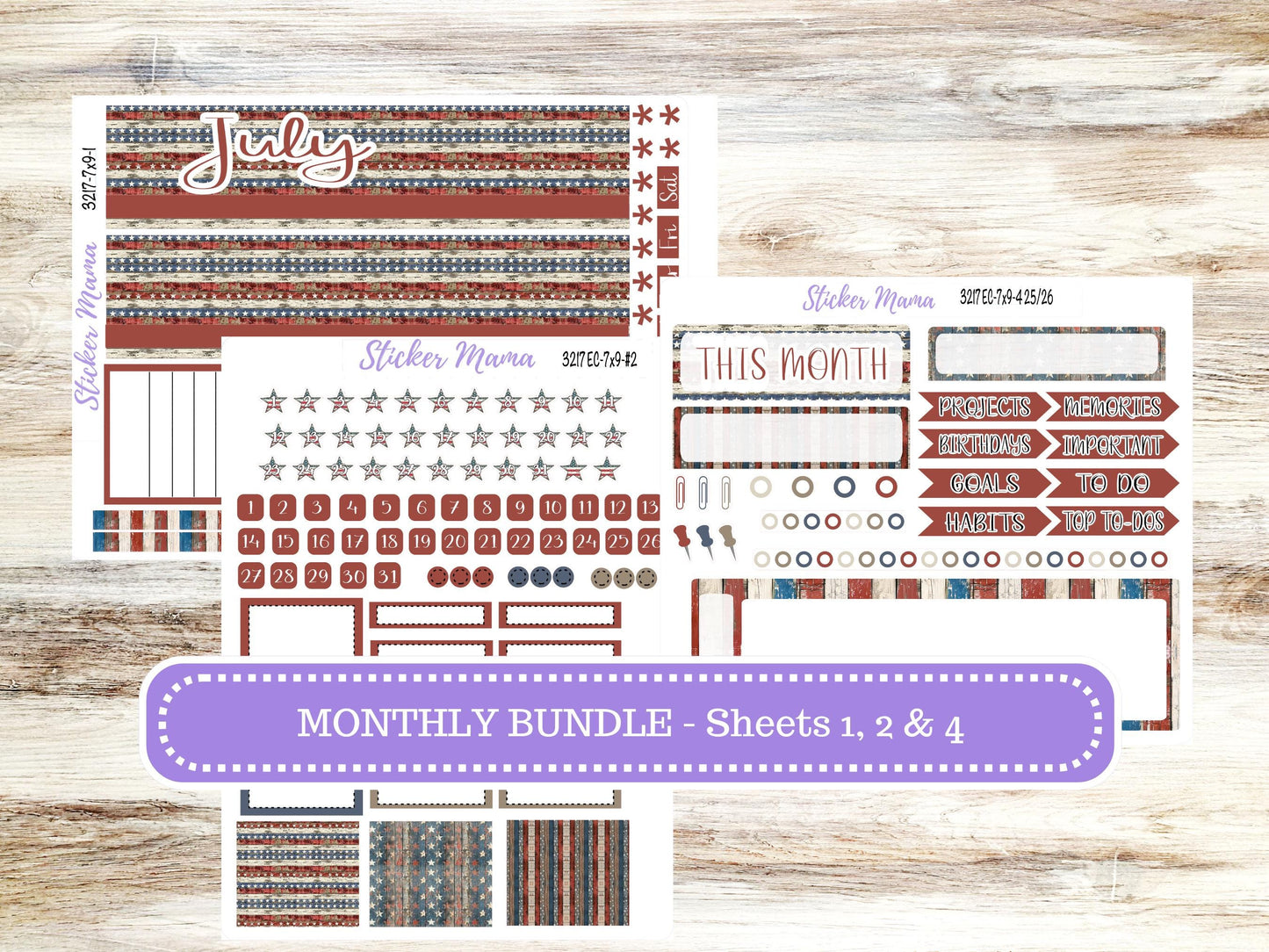 Erin Condren Monthly Kit | 7X9 | July 3217 Old Glory | 4-26