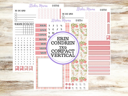 ERIN CONDREN 7x9 Compact Vertical-Kit #3075 || Shabby Chic Roses - Planner Stickers - Erin Condren Compact Vertical  Weekly Kit