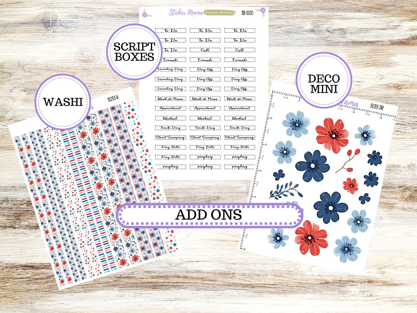 Laurel Denise Small Rose Planner Sticker Kit | 4 Column Mini | Project Mini | July 3035 American Dream | 4-26