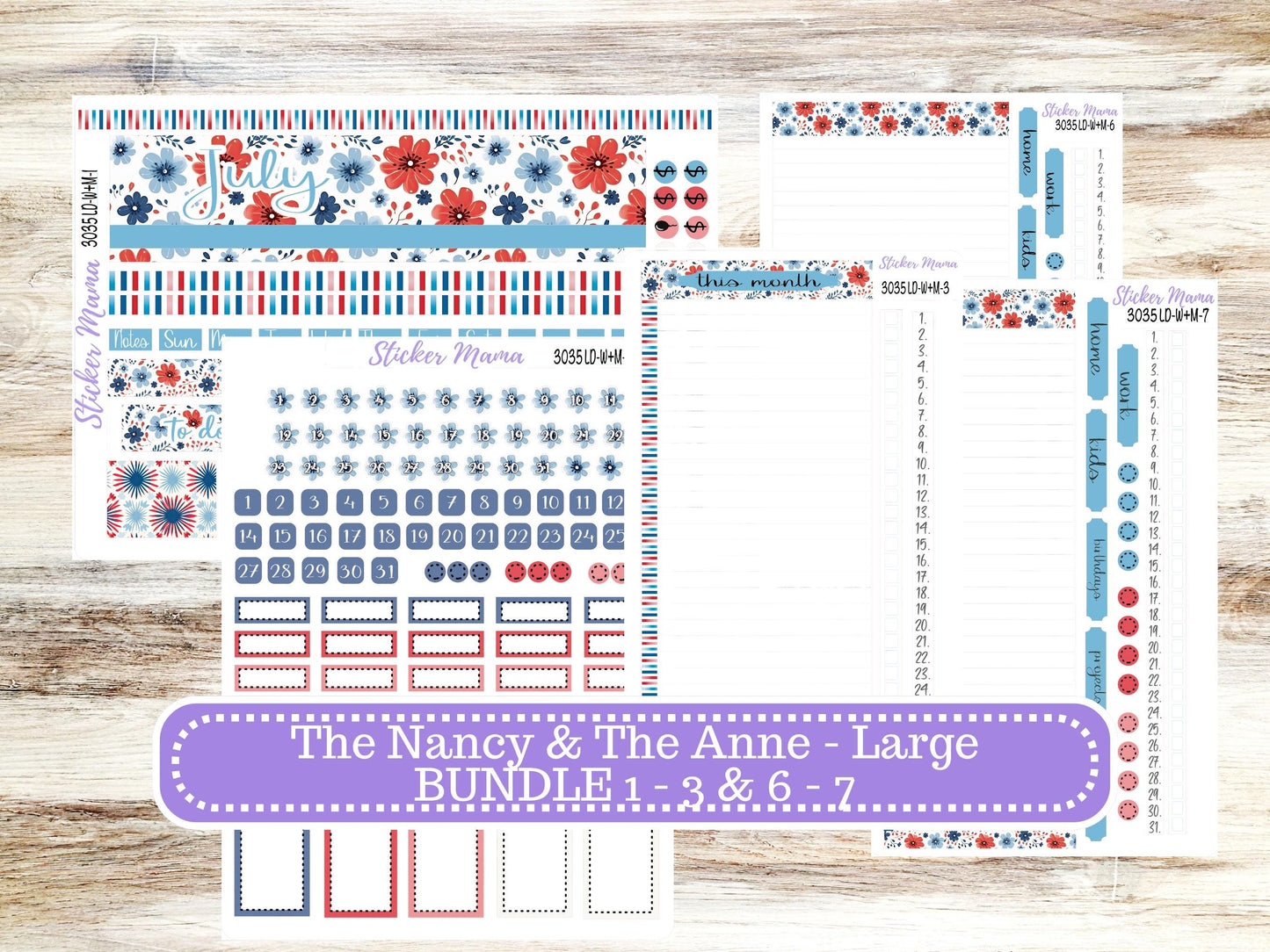 Laurel Denise Large Nancy & Large Anne Planner Sticker Kit | Vertical Horizontal Week + Month | July American Dream 3035 | 4-26