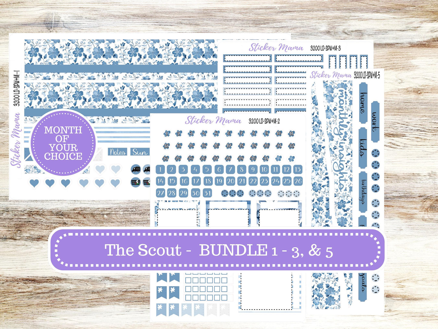 LD Small "The Scout" || PORTRAIT Weekly + Monthly Planner Kit #3200 || Blue Blossom || Laurel Denise Kit Portrait  || 12-25