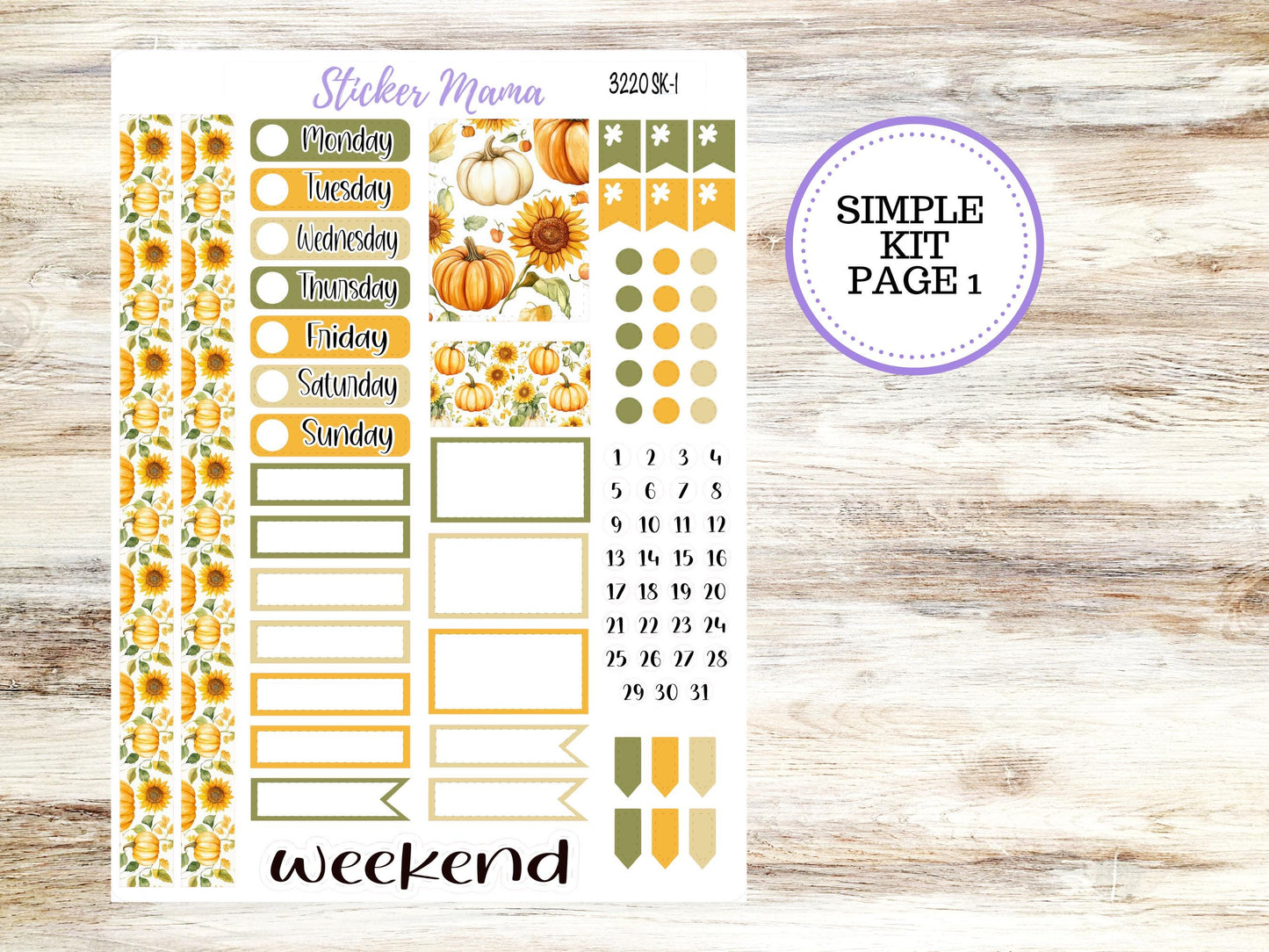 Simple 1.5 inch Planner Sticker Kits | Sunflower Harvest 3220