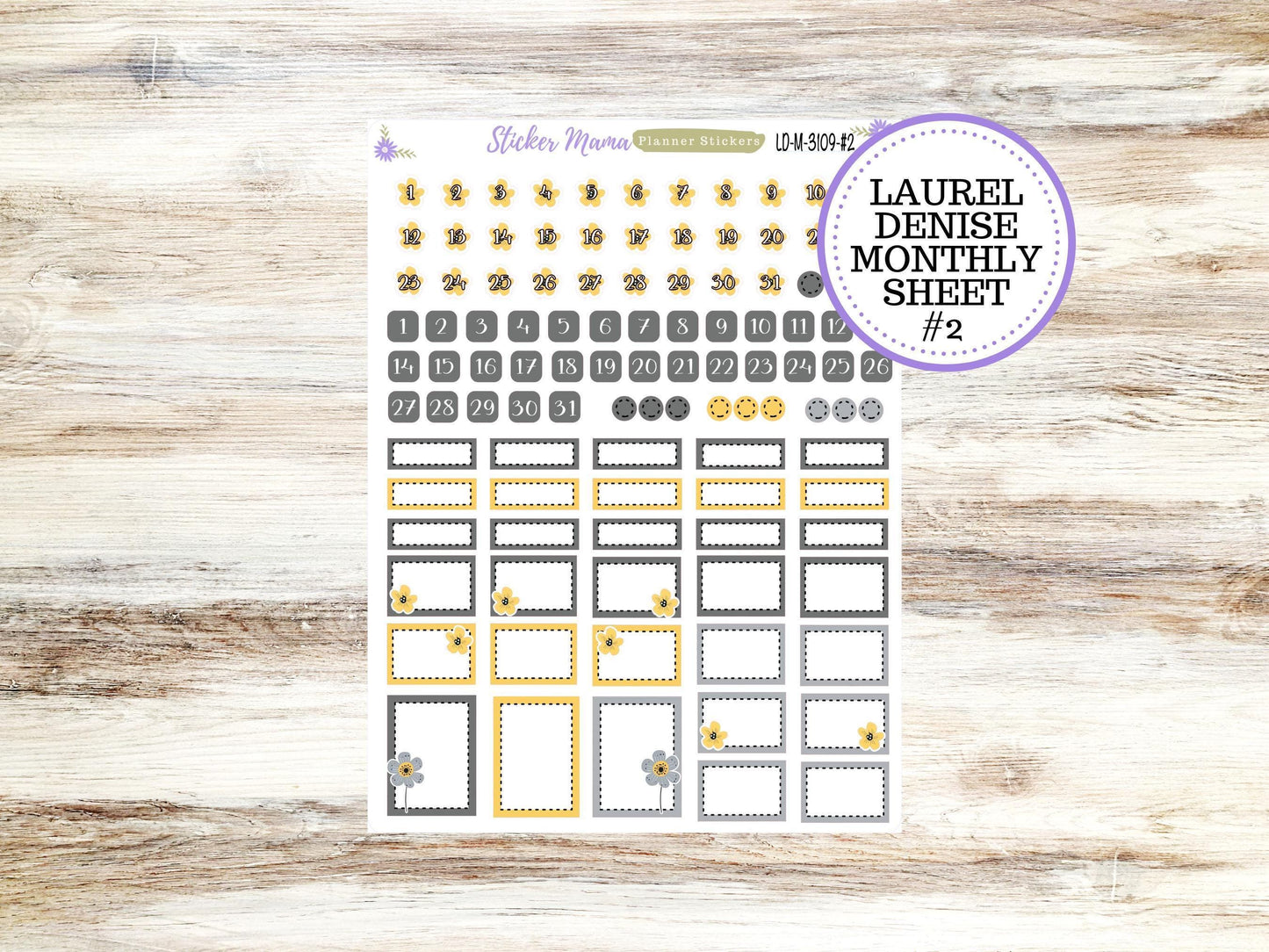 LAUREL DENISE MONTHLY Planner Kit #3109 || Laurel Denise Stickers Kit || Horizontal Vertical || Grey and Yellow Floral || May