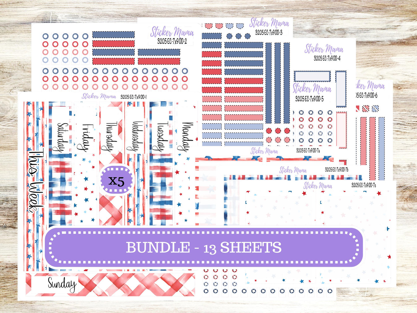 Erin Condren Daily Duo Planner Sticker Kit | 3205 Patriotic Festivities