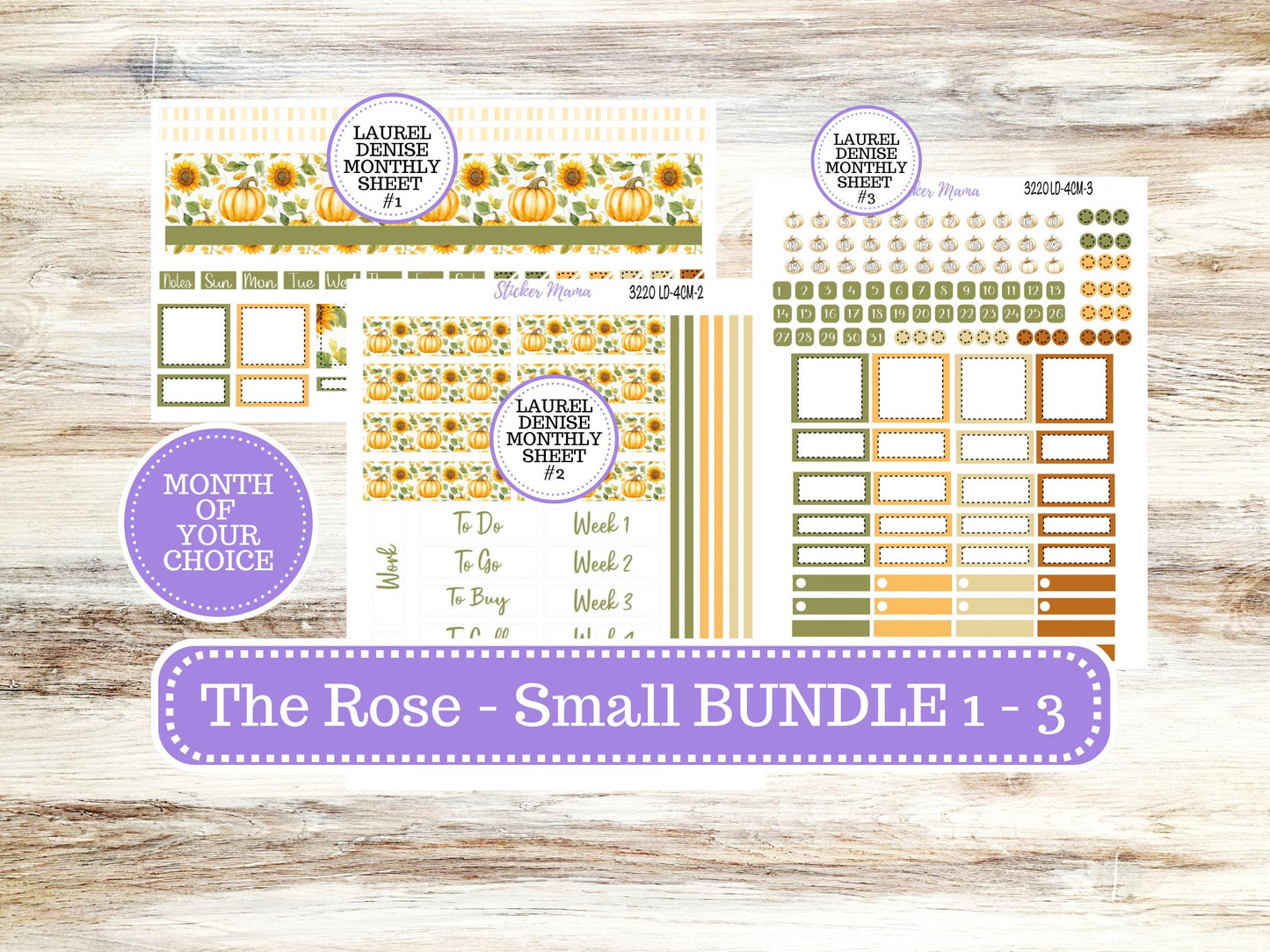 Laurel Denise Small Rose Planner Sticker Kit | 4 Column Mini | Project Mini  | Month of your Choice Fall | 3220 Sunflower Harvest | 6-25
