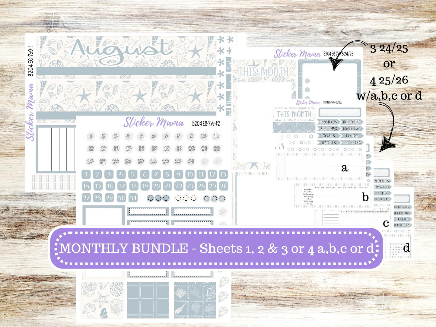 ERIN CONDRE Monthly  Kit-3204 || 7X9 || Coastal Charm Stickers  || - ec August Monthly Kit - Monthly Planner Kits - Monthly Budget