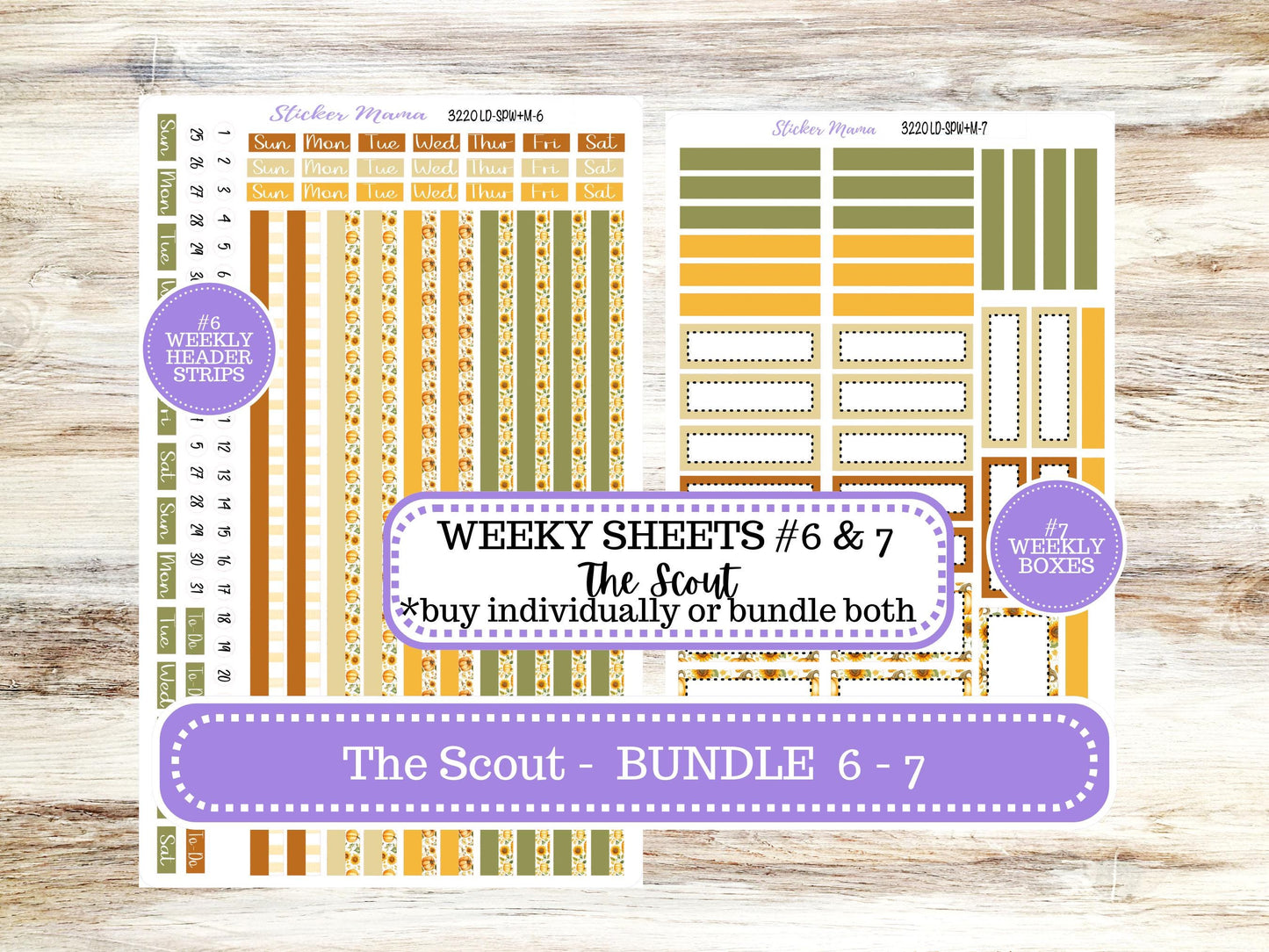 Laurel Denise Small Scout Planner Sticker Kit | Portrait Weekly + Monthly | Choose Your Month Fall | 3220 Sunflower Harvest | 6-26