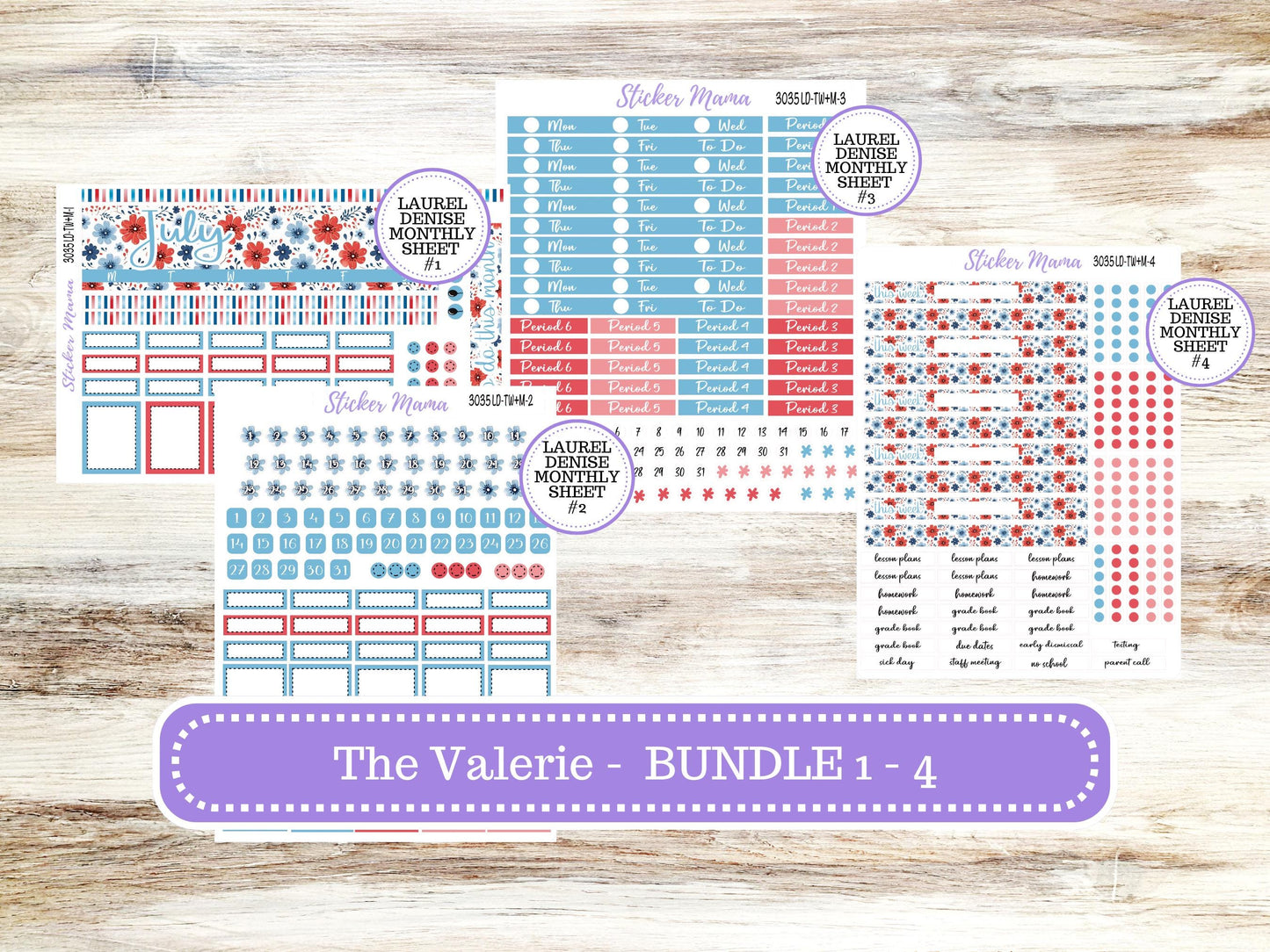 Laurel Denise Valerie Planner Stickers | LD Teacher Week + Month Planner Kit | July 3035 American Dream | 4-26