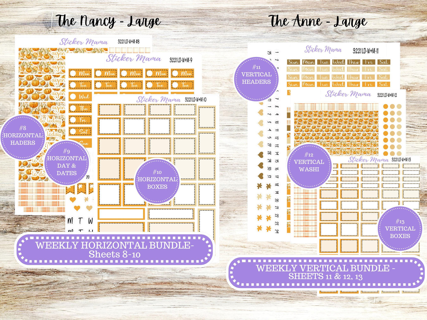 Laurel Denise Large Nancy & Anne Planner Sticker Kit | Vertical Horizontal Week + Month | Month of your Choice Fall | 3221 Pumpkin | 6-26