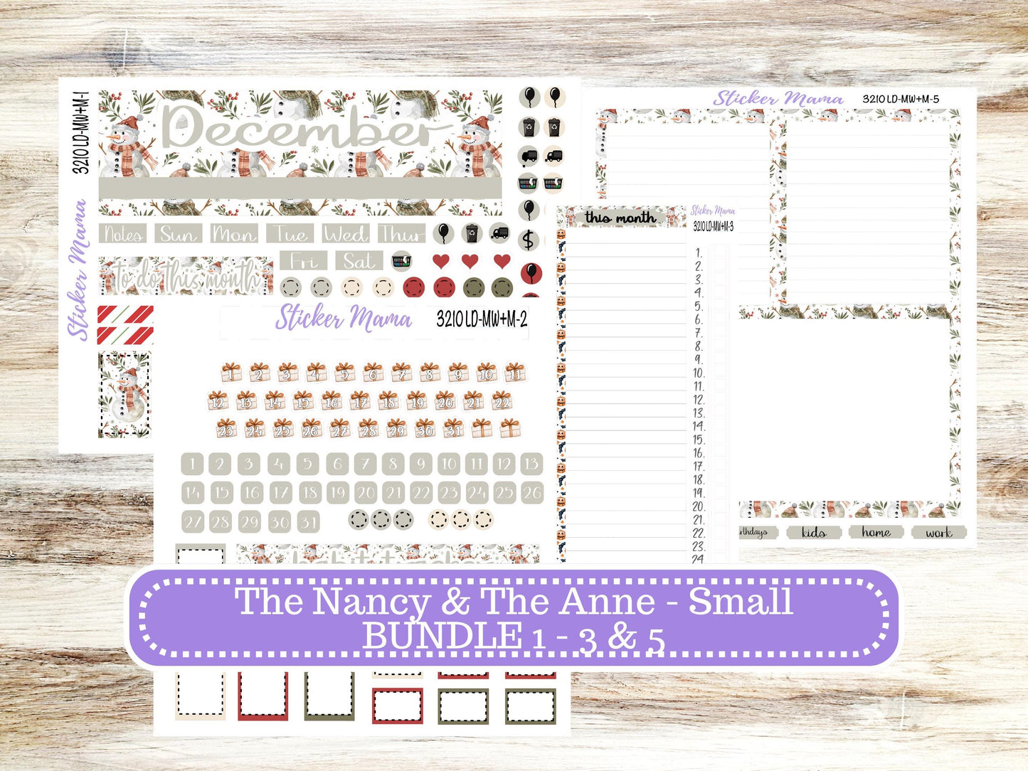 LD SMALL "The Anne" & "The Nancy" || MINI Week + Month Planner Kit #3210 || Laurel Denise Horizontal Vertical || Frosty Friends || 9-25