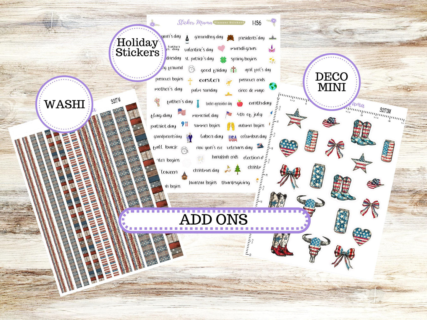 Laurel Denise Small Scout Planner Sticker Kit | Portrait Weekly + Monthly | July Old Glory 3217 | 4-26