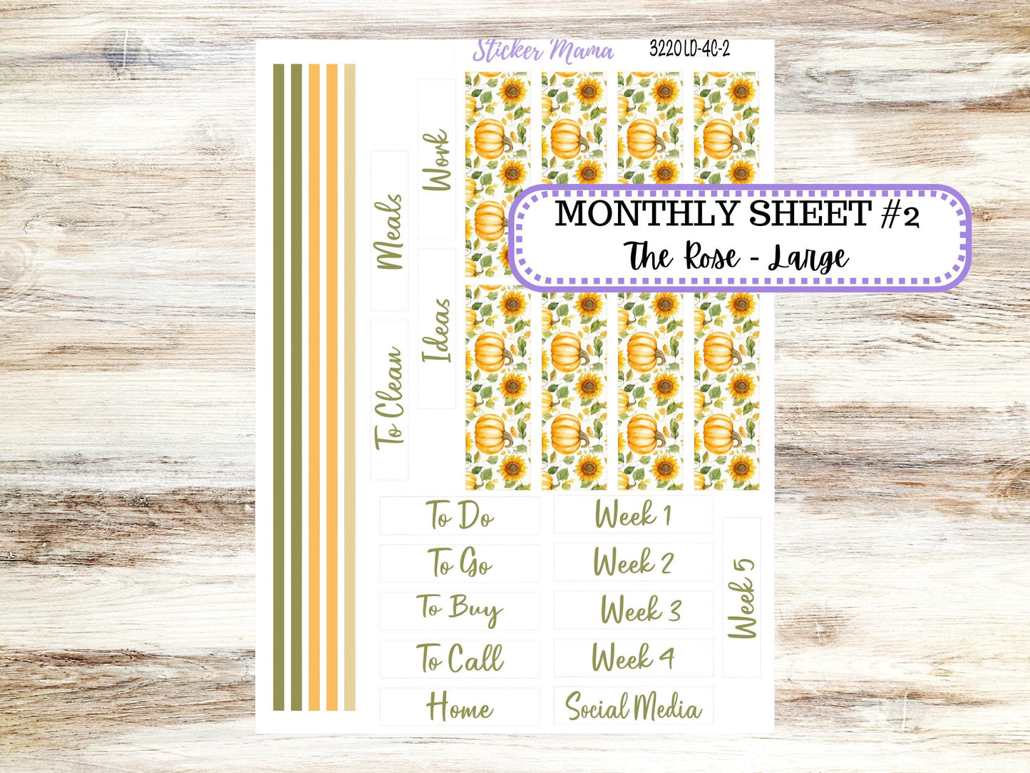 Laurel Denise Large Rose Planner Sticker Kit | 4-COLUMN | Month of your Choice Fall | Sunflower Harvest 3220 | 6-26
