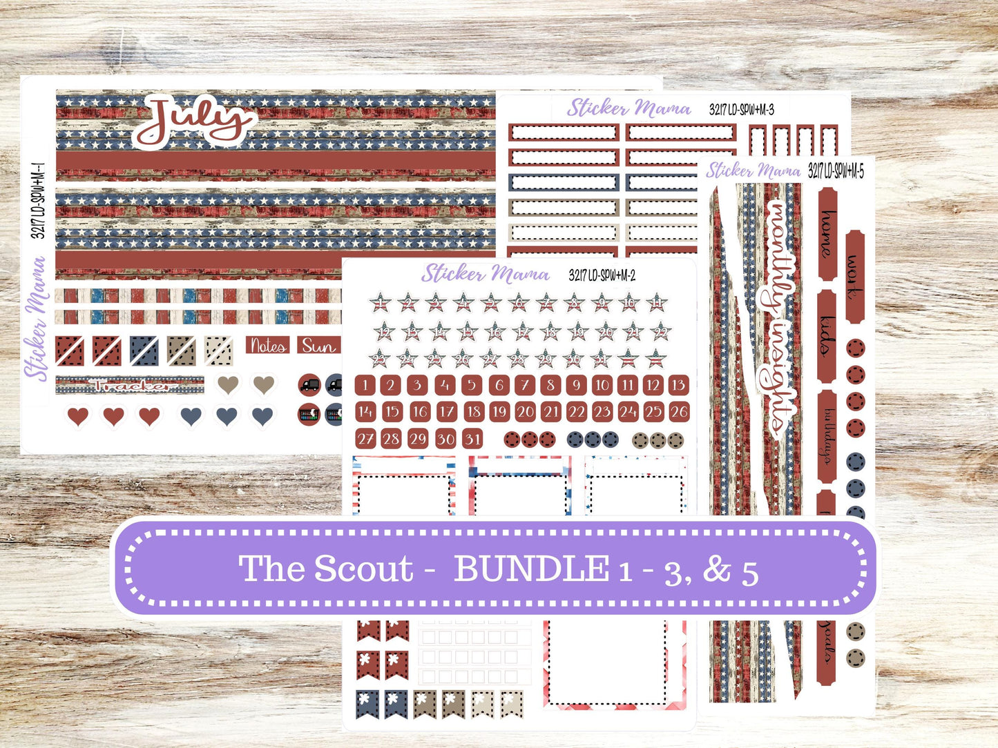 Laurel Denise Small Scout Planner Sticker Kit | Portrait Weekly + Monthly | July Old Glory 3217 | 4-26