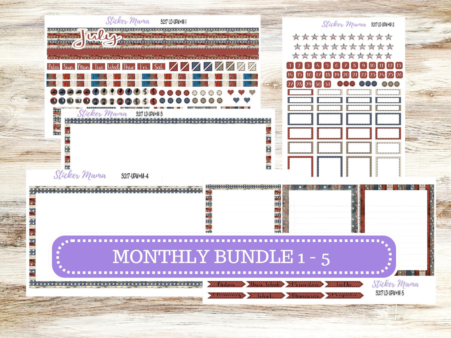 Laurel Denise Jo Planner Sticker Kit | Pop-up Week+Month | July 3217 Old Glory | 4-26