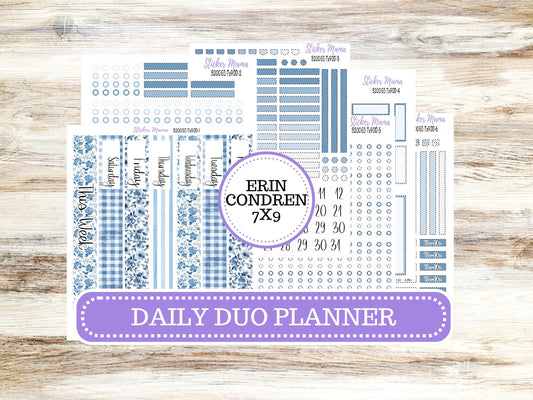 ERIN CONDREN Daily Duo Planner Kit DD-3200 || Blue Blossom || Daily Duo Planner Sticker Kit || Erin Condren ||