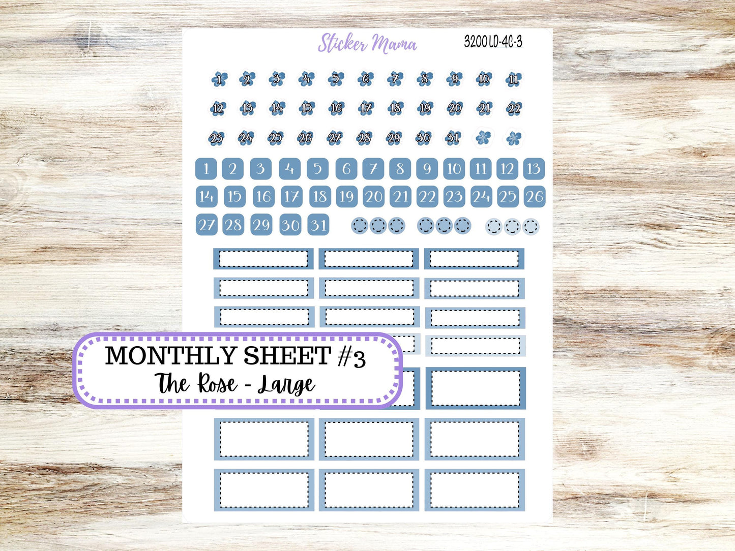 LD "The Rose" Large || 4-COLUMN (formerly project)  Planner Kit #3200 Blue Blossom || Chose Your Month || Laurel Denise Stickers || 12-25