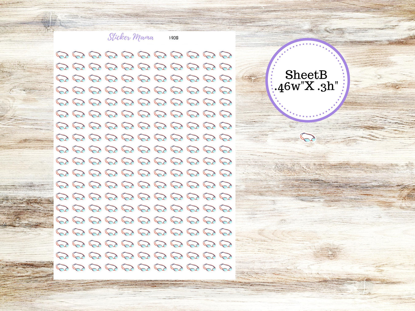 Swim Goggles Planner Stickers I-901 (.3, or .5,) | Swimming Practice Stickers |